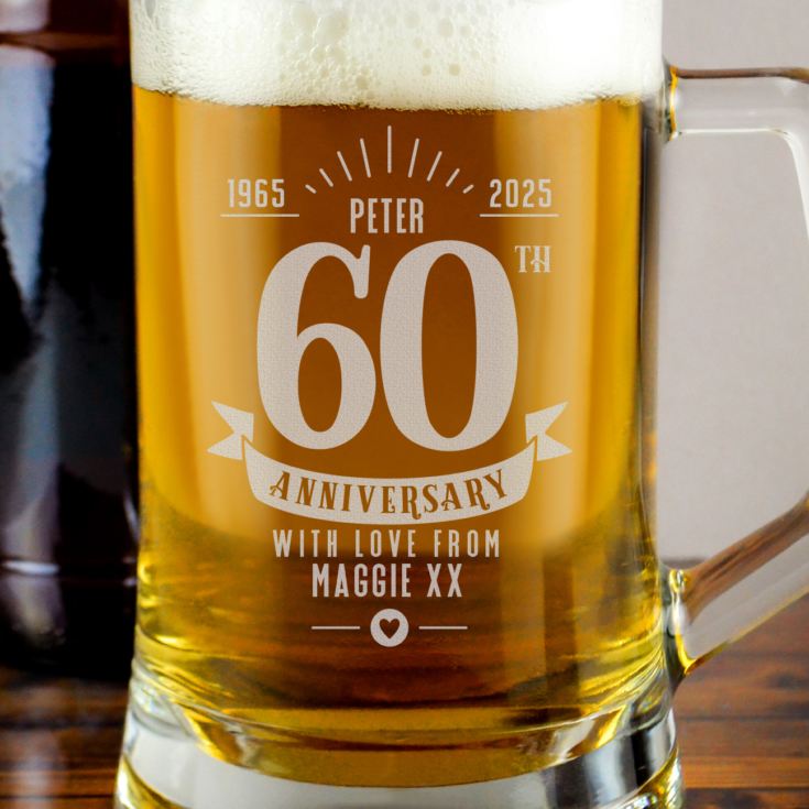 Personalised 60th Anniversary Glass Tankard product image