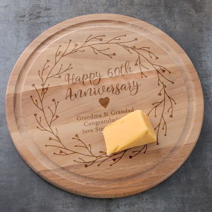 Engraved 60th Anniversary Round Chopping Board product image