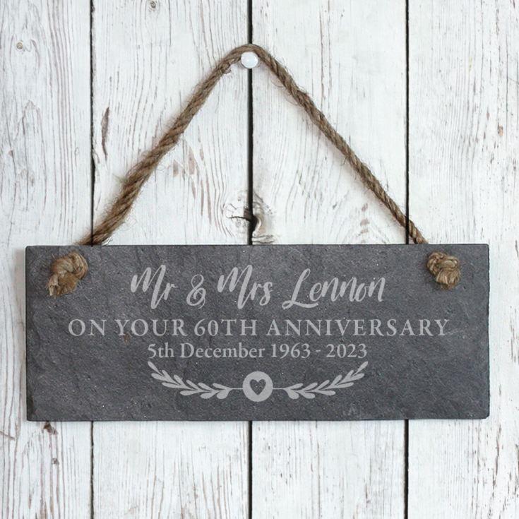 Personalised 60th Anniversary Hanging Slate Plaque product image