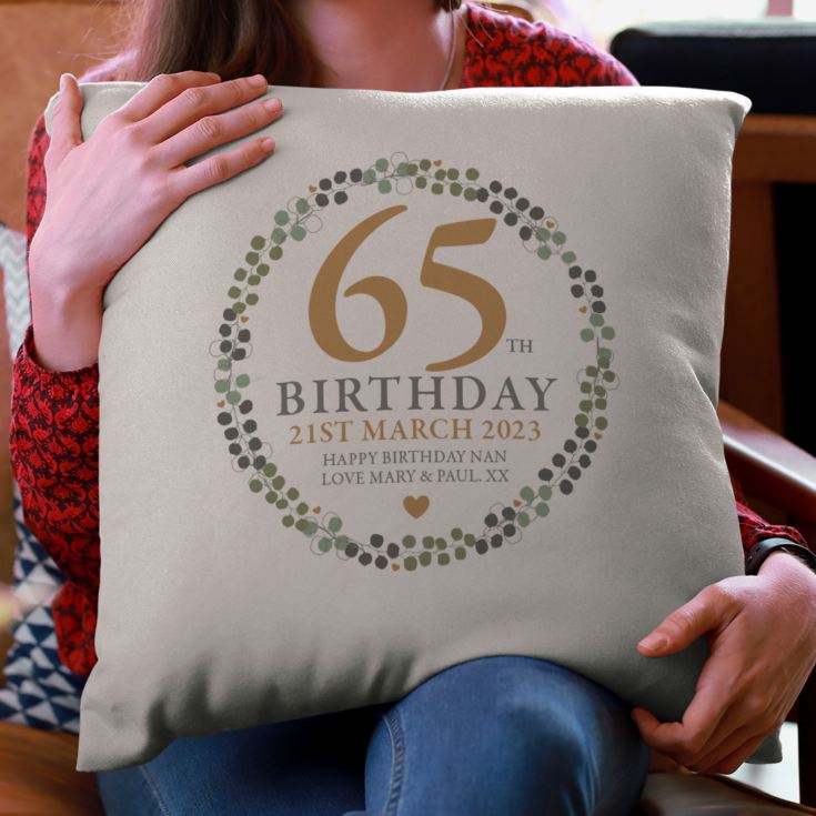 Personalised Luxury 65th Birthday Beige Cushion product image