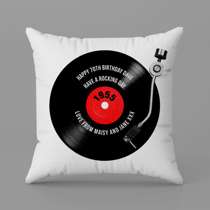 Personalised 70th Birthday Retro Record Cushion product image