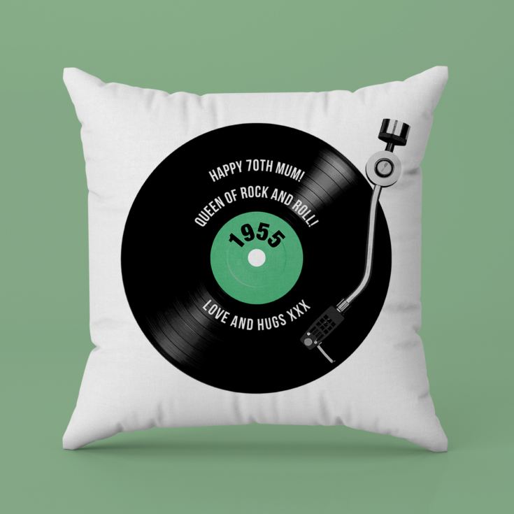 Personalised 70th Birthday Retro Record Cushion product image