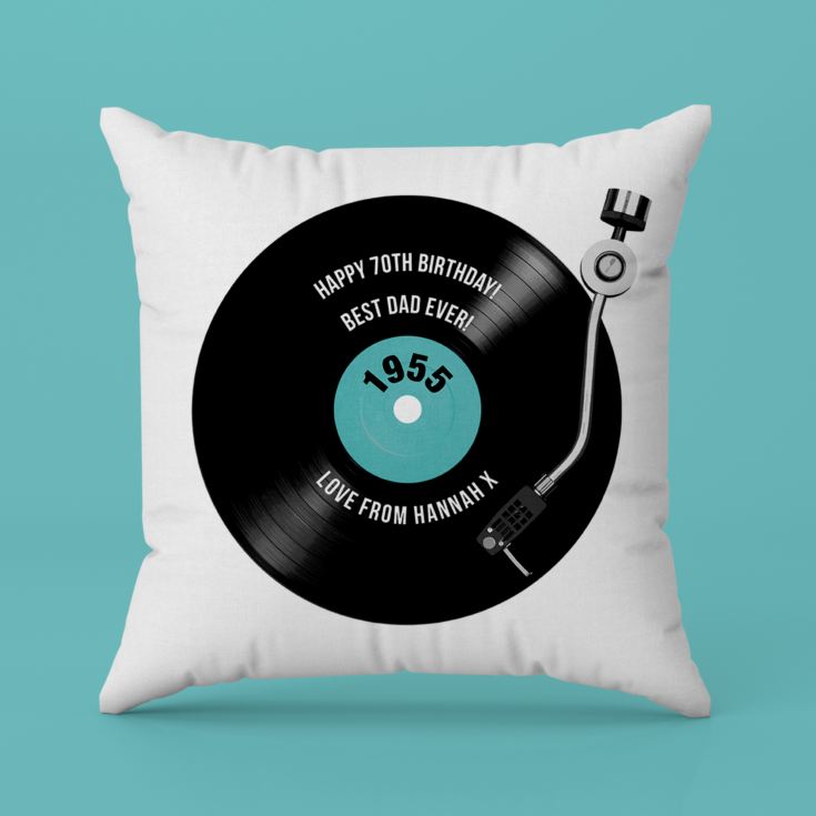 Personalised 70th Birthday Retro Record Cushion product image