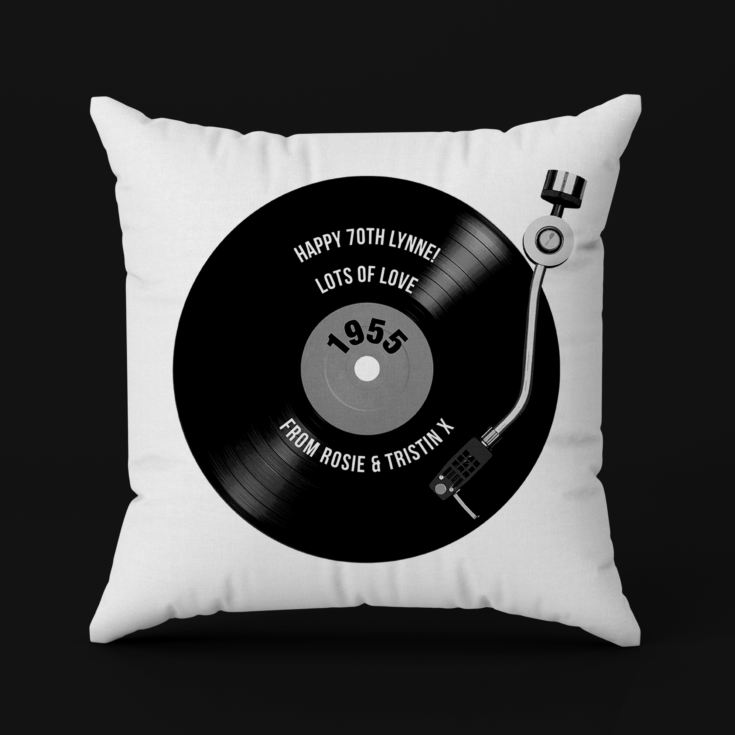 Personalised 70th Birthday Retro Record Cushion product image