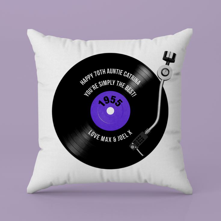 Personalised 70th Birthday Retro Record Cushion product image