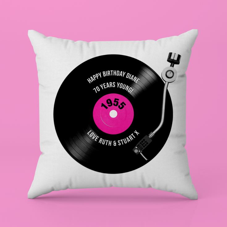 Personalised 70th Birthday Retro Record Cushion product image