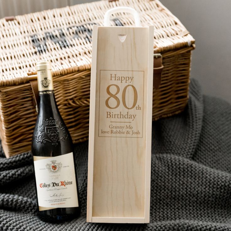 Engraved 80th Birthday Wooden Wine Box product image