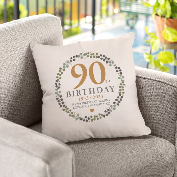 Personalised Luxury 90th Birthday Beige Cushion product image