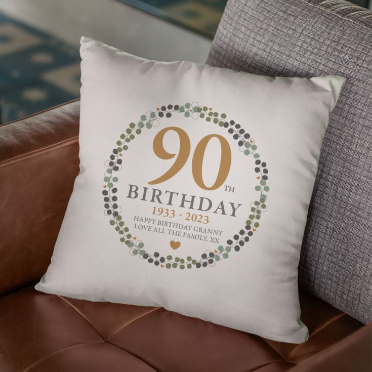 Personalised Luxury 90th Birthday Beige Cushion product image