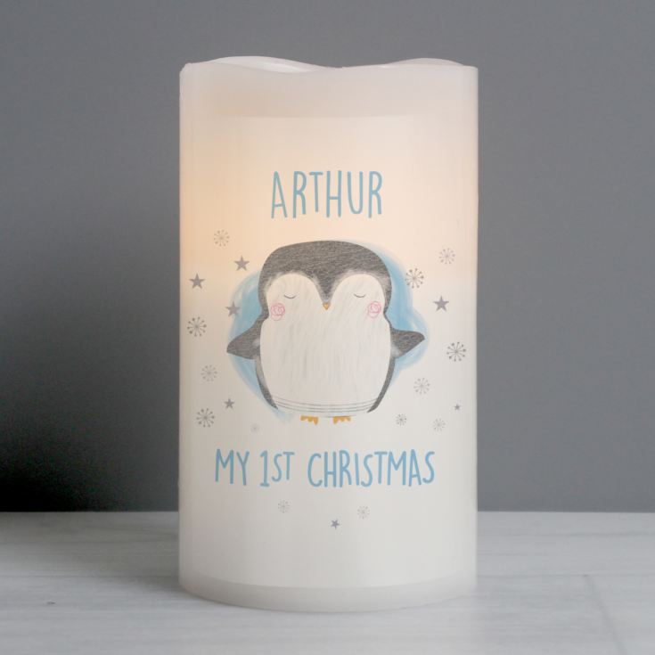 Personalised 1st Christmas Penguin LED Candle product image