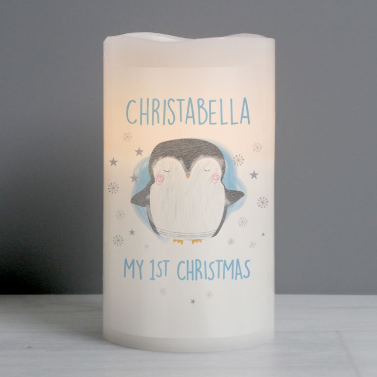 Personalised 1st Christmas Penguin LED Candle product image