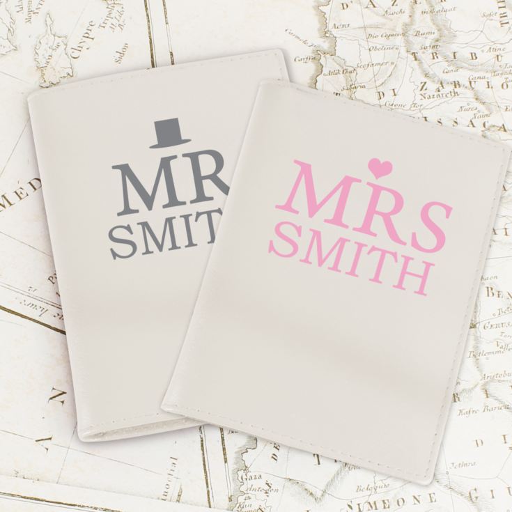 Personalised Mr & Mrs Top Hat Cream Passport Holders product image