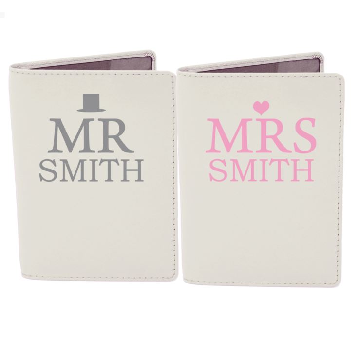 Personalised Mr & Mrs Top Hat Cream Passport Holders product image