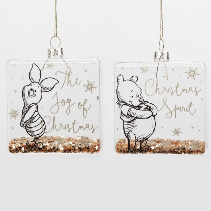 Disney Set of 2 Gold Sequin Glass Baubles - Pooh & Piglet product image