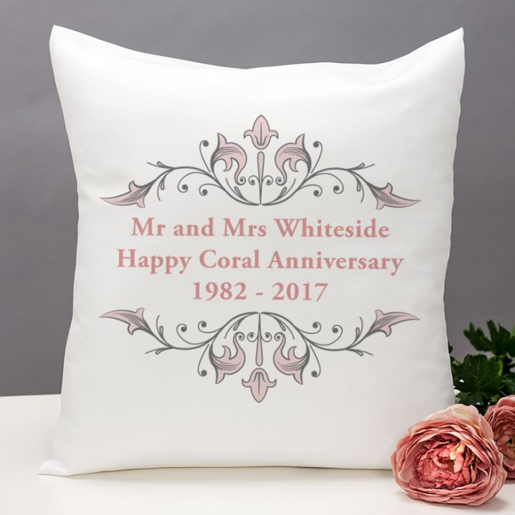 Personalised Coral Anniversary Cushion The T Experience