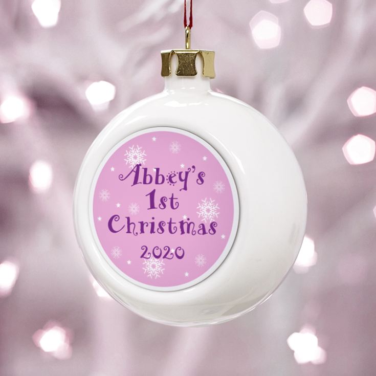 Baby Girls Personalised First Christmas Bauble 