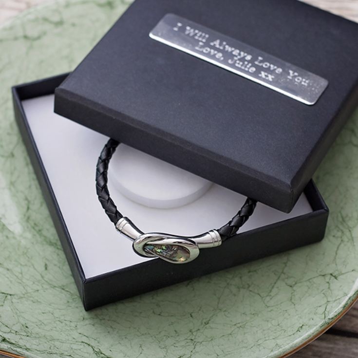Mens Black Leather Bracelet In Personalised Gift Box | The Gift Experience