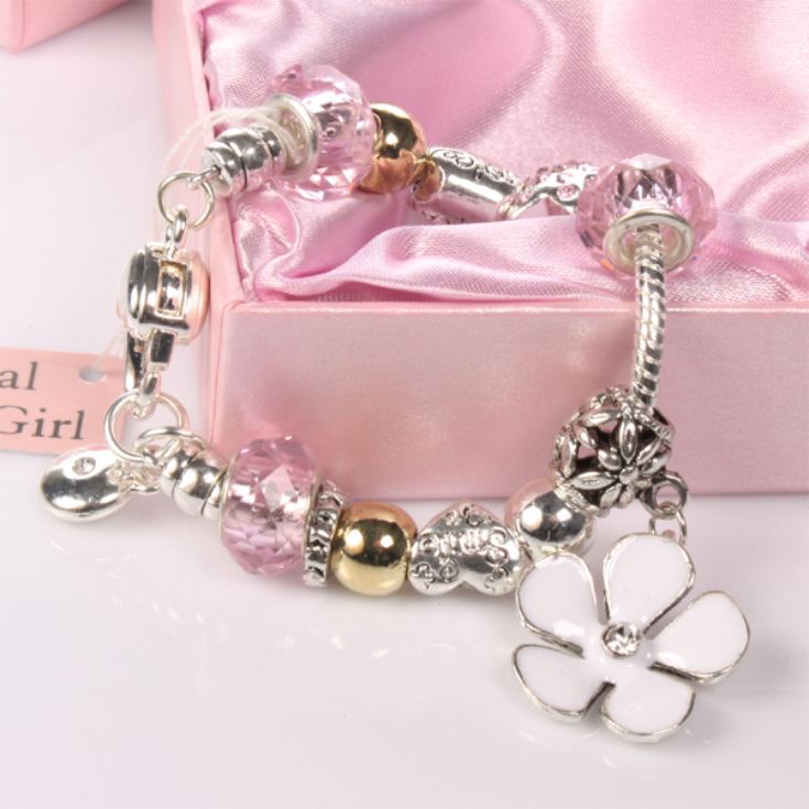 Flower Girl Pink Bead Charm Bracelet The Gift Experience