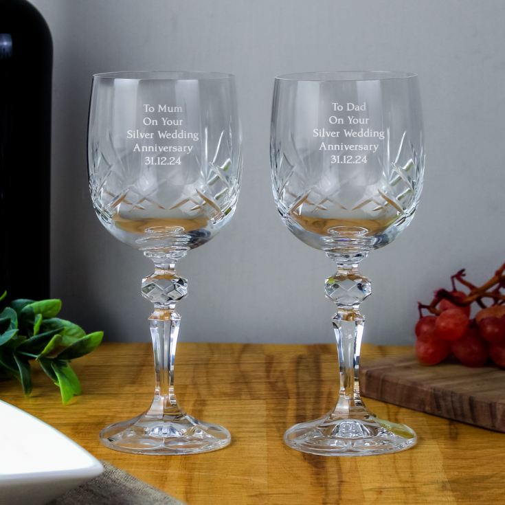 Engraved Cut Crystal Anniversary Wine Glasses product image