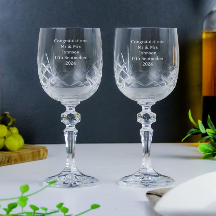 Engraved Cut Crystal Anniversary Wine Glasses product image