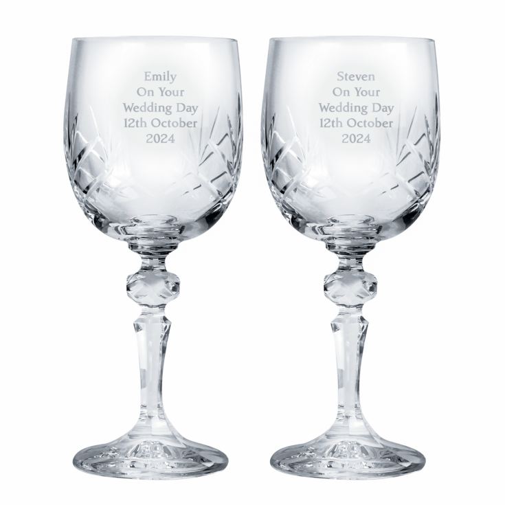 Valentines Day Gift - Engraved Cut Crystal Wine Glasses product image