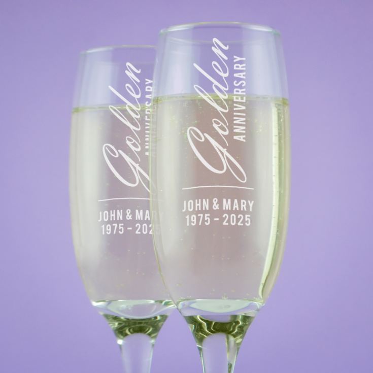 Personalised Golden Anniversary Champagne Flutes product image