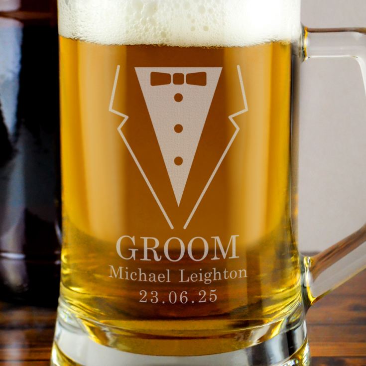 Personalised Groom Suit Glass Tankard product image