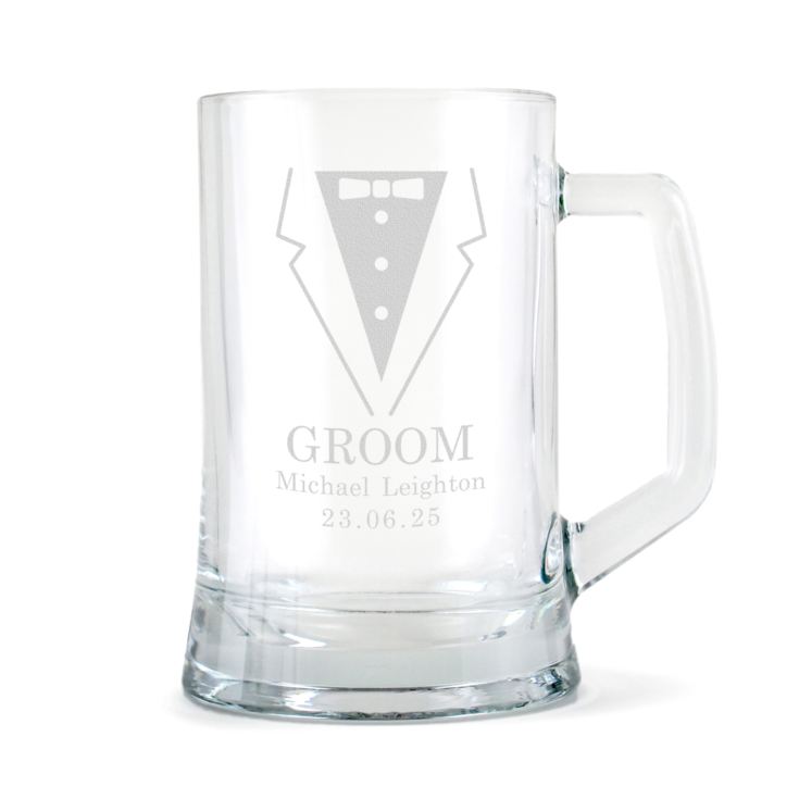 Personalised Groom Suit Glass Tankard product image