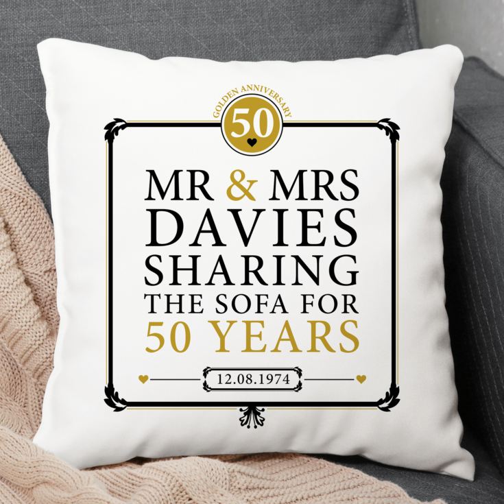 Personalised 50th (Golden) Anniversary Sharing the Sofa Cushion product image