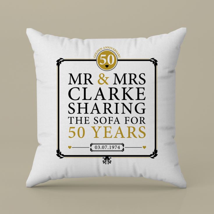 Personalised 50th (Golden) Anniversary Sharing the Sofa Cushion product image