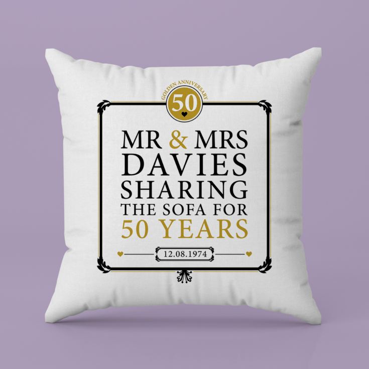 Personalised 50th (Golden) Anniversary Sharing the Sofa Cushion product image