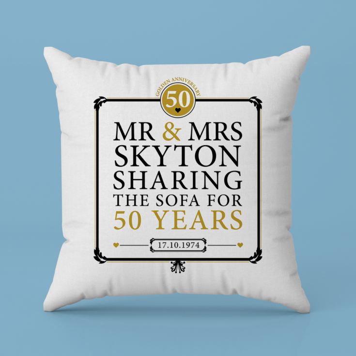 Personalised 50th (Golden) Anniversary Sharing the Sofa Cushion product image