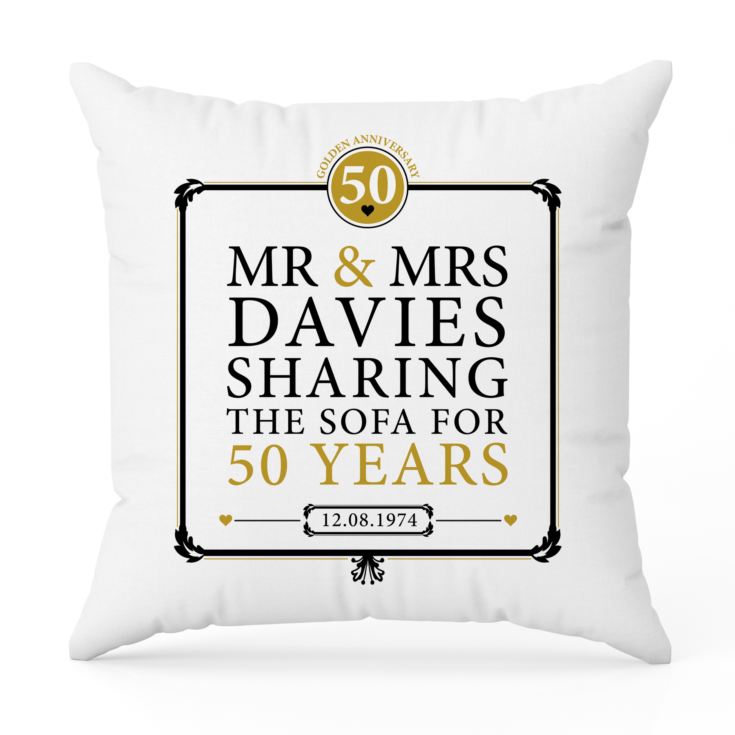 Personalised 50th (Golden) Anniversary Sharing the Sofa Cushion product image