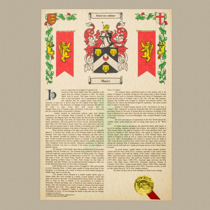 Personalised Coat of Arms and Surname History Print - Unframed product image