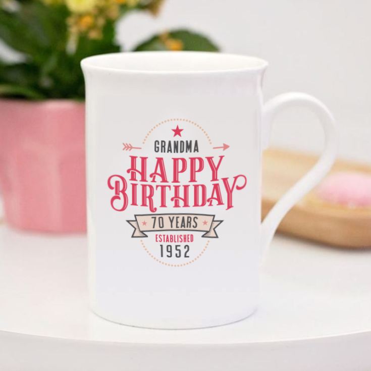 Personalised Happy Birthday Bone China Mug - Pink Design product image