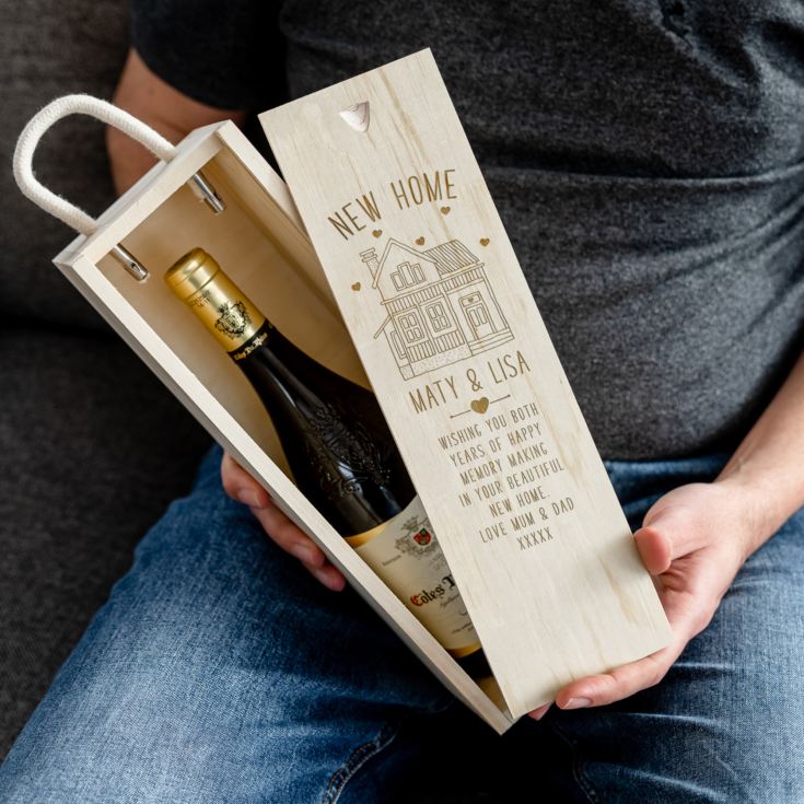 Personalised New Home Wooden Wine Box product image