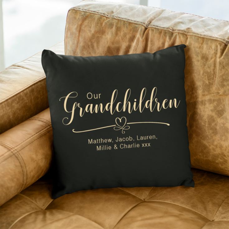 Personalised Our Grandchildren Luxury Black Cushion | The Gift Experience