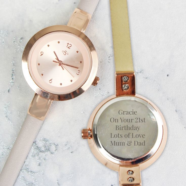 Personalised Rose Gold with Faux Leather Strap Ladies Watch product image