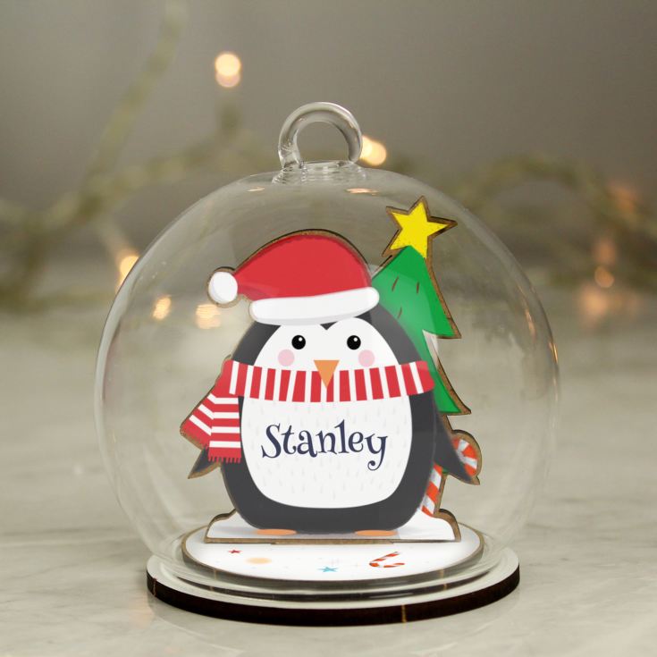 Personalised Wooden Penguin Glass Bauble product image