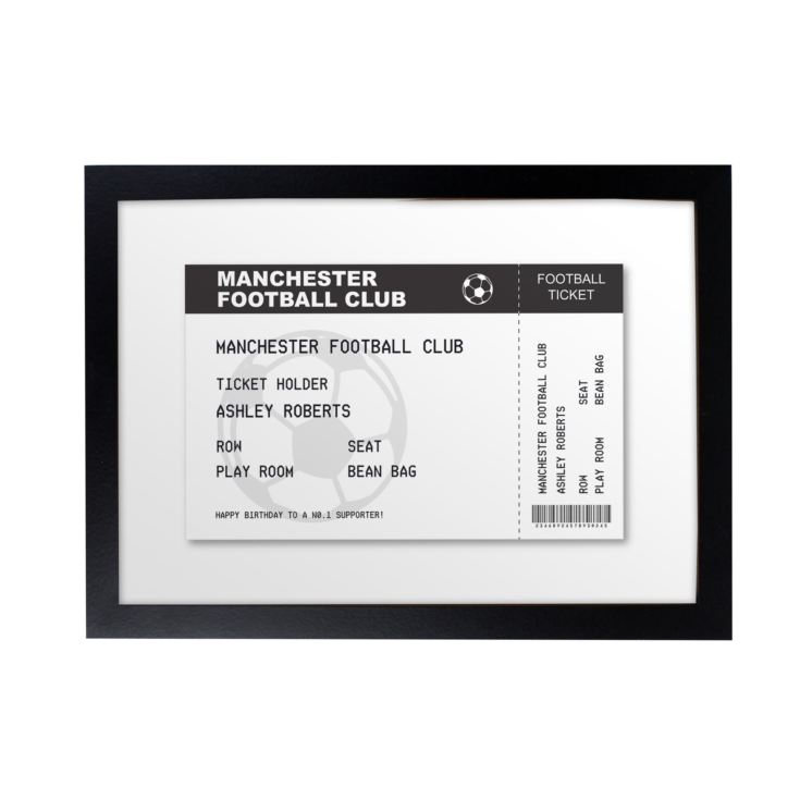 Personalised Football Ticket A4 Black Framed Print product image