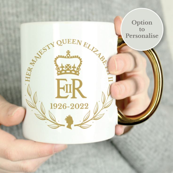 Personalised Queens Commemorative Wreath Gold Handle Mug product image