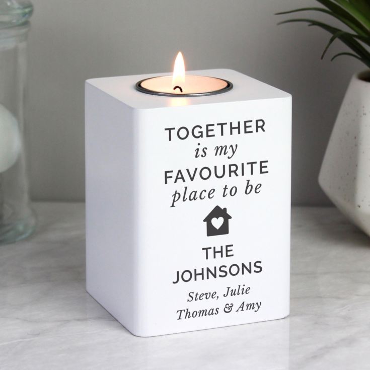 Personalised Home White Wooden Tea light Holder product image