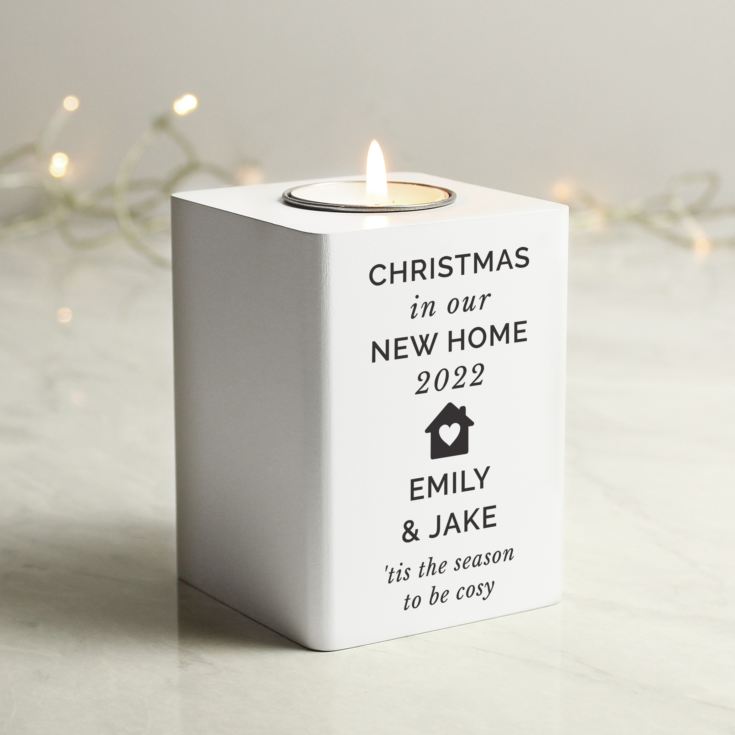 Personalised Home White Wooden Tea light Holder product image