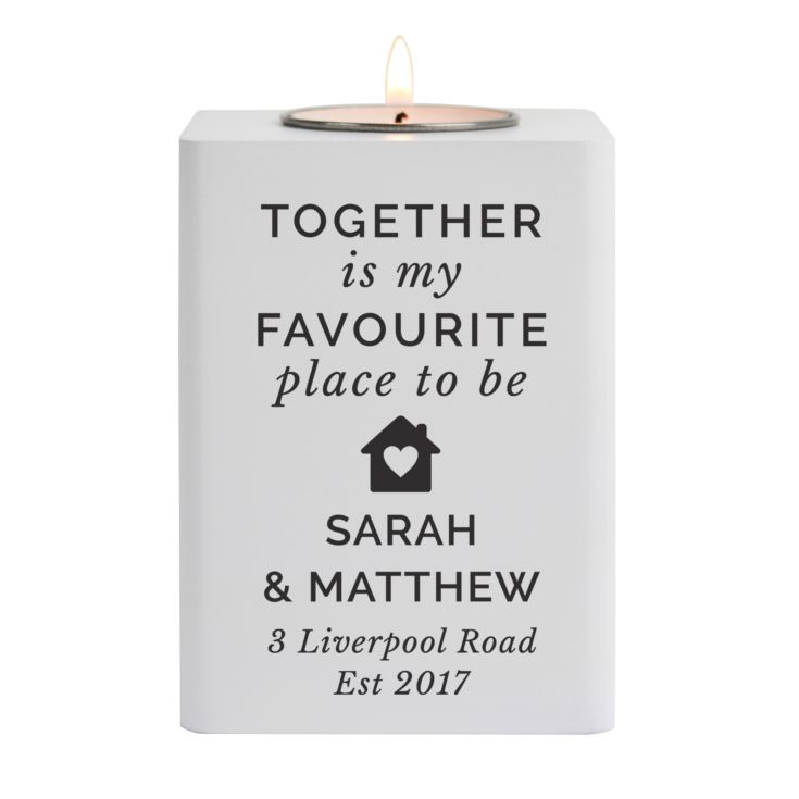 Personalised Home White Wooden Tea light Holder product image