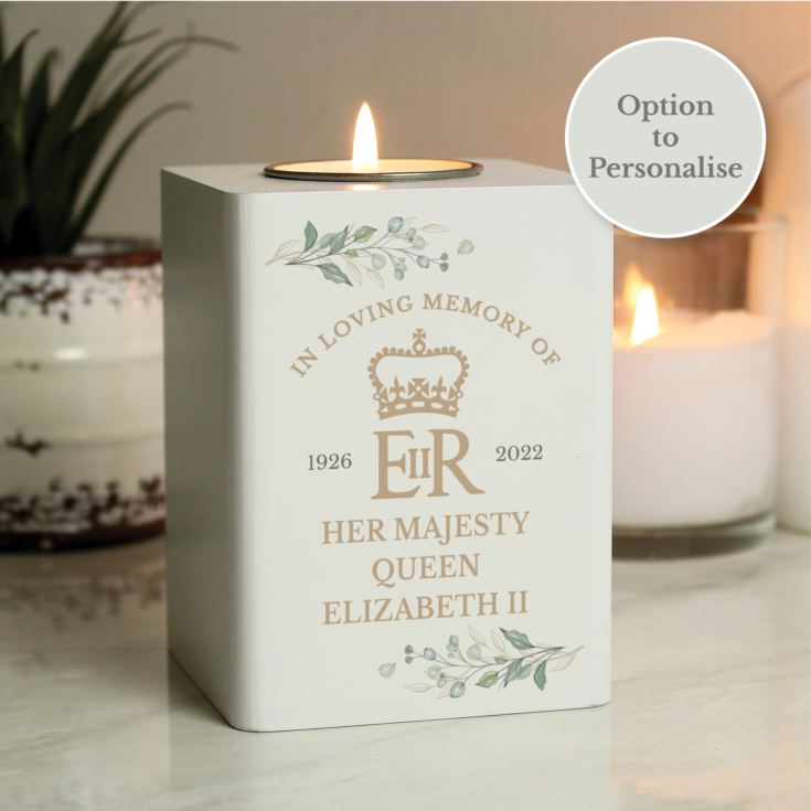 Personalised Queens Commemorative Wooden Tea Light Holder product image