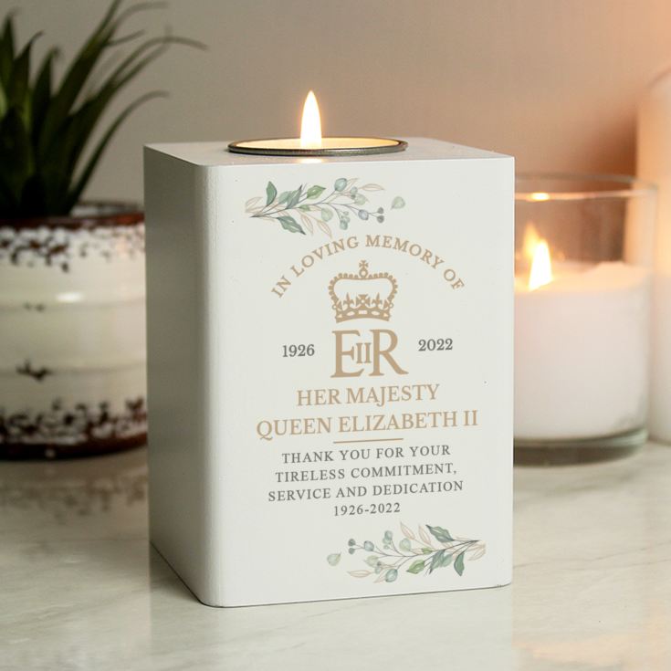 Personalised Queens Commemorative Wooden Tea Light Holder product image