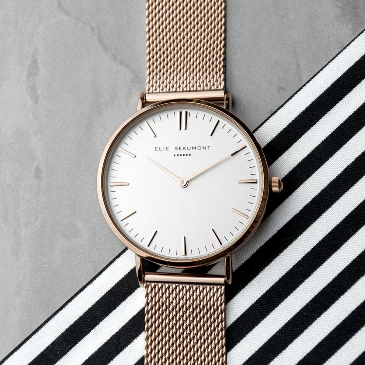 Personalised Rose Gold Mesh Strapped Watch With White Dial product image