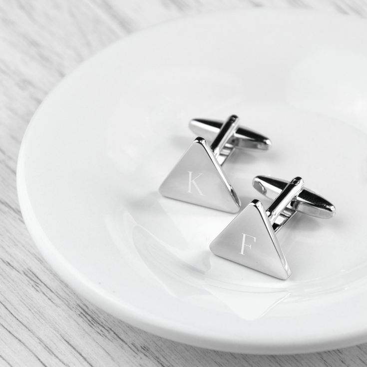 Personalised Rhodium Plated Triangle Cufflinks product image