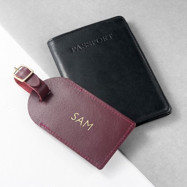 Personalised Burgundy Foiled Leather Luggage Tag product image