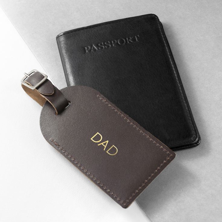 Personalised Brown Foiled Leather Luggage Tag product image